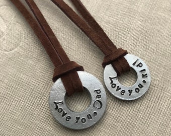 Father / Daughter / Son Personalized Steel and Leather Necklace Set