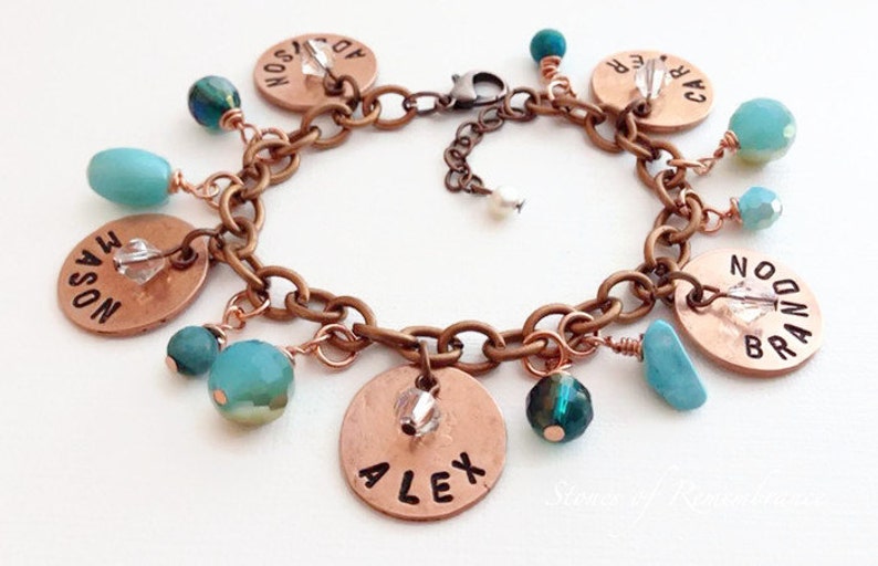 Personalized Mommy/Grandma Penny Charm Bracelet Water Sky Turquoise Teal Sparkle immagine 1