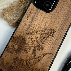 Japanese Kaiju Monster Gojira King of Monsters  Handmade Wood Phone Case – Wooden Cover for iPhone, Samsung and Google Pixel ,