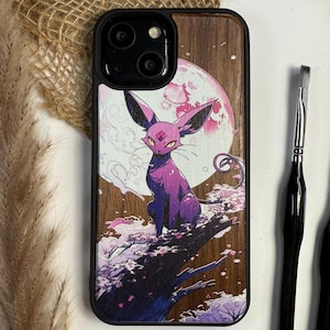 Japanese Fox Shadow Dark  Anime Manga Handmade Wood Phone Case – Wooden Cover for iPhone, Samsung and Google Pixel