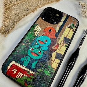 Japanese Cute Kawaii Monsters  Anime Manga Handmade Wood Phone Case  for iPhone, Samsung and Google Pixel