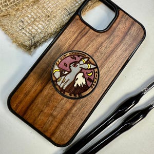 Shadow Dark Cat Japanese Cat Pink Kawaii Cute Japanese Anime Handmade Wood Phone Phone Grip– Wooden Cover Gift
