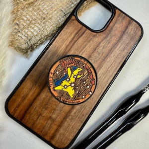 Red Cute Fire Kawaii Cute Japanese Anime Handmade Wood Phone Phone Grip– Wooden Cover for iPhone, Samsung and Google Pixel , Durable Gift