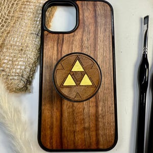 Legend of elf Logo Videogame Fairy Wood Phone case  Phone Grip– Wooden Cover for iPhone, Samsung and Google Pixel , Durable gold painted