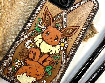 Japanese Brown Fox Dark  Anime Manga Handmade Wood Phone Case – Wooden Cover for iPhone, Samsung and Google Pixel ,