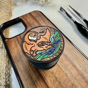 Red Dragon Fire Kawaii Cute Japanese Anime Handmade Wood Phone Phone Grip– Wooden Cover for iPhone, Samsung and Google Pixel , Durable Gift