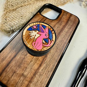 Legendary Japanese Cat Pink Kawaii Cute Japanese Anime Handmade Wood Phone Phone Grip– Wooden Cover Gift