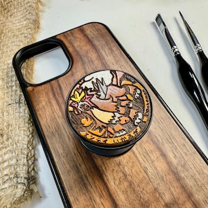 Red Dragon Fire Kawaii Cute Japanese Anime Handmade Wood Phone Phone Grip– Wooden Cover for iPhone, Samsung and Google Pixel , Durable Gift
