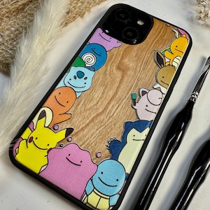 Japanese Cute Kawaii Monsters  Anime Manga Handmade Wood Phone Case  for iPhone, Samsung and Google Pixel