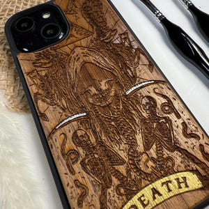Death Devil Dark Gothic Goat Demon  Handmade Wood Phone Case – Wooden Cover for iPhone, Samsung and Google Pixel , Durable Gift