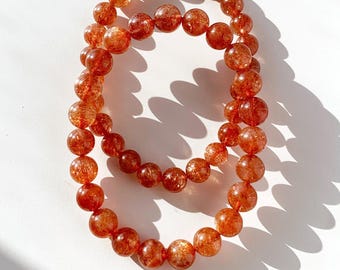 AAAA+ Golden Sunstone Bracelet | Genuine Sunstone Beaded Stretchable Bracelet | Energy Gemstone Jewelry | Minimalist Boho Gift for Her