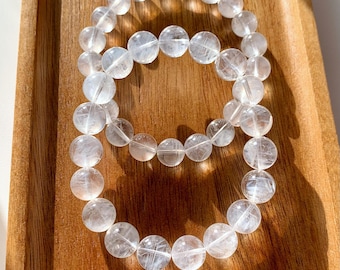AAAA+ Blue Needle Quartz Bracelet | Genuine Icy Blue Angel Feather Clear Quartz Bracelet | Healing Energy Gemstone Jewelry Gift for Her