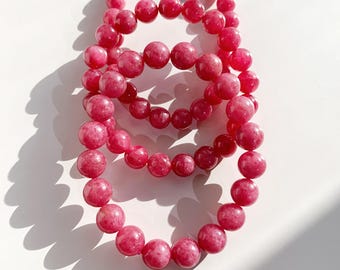 AAAA+ Genuine Pink Rhodonite Bracelet | High-Quality Rose Pink Rhodonite Gemstone Bracelet | Handmade Healing Crystal Jewelry Gift for Her