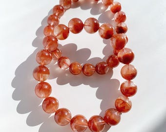Wysokiej jakości naturalna bransoletka z czerwonego kwarcu rutylowego | Bransoletka z czerwonego kwarcu rutylowego Wealth Treasure Bowl | Prezent z biżuterią energetyczną