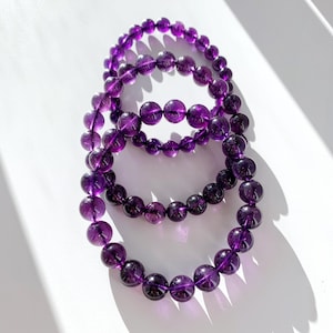 AAAA+ Äkta uruguayanskt ametistarmband | Djupt lila naturliga ametistpärlor | Födelsesten i februari-present | Läkande smycken till henne