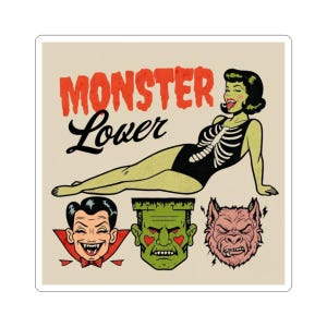 Monster Lover Vinyl Sticker: Retro Halloween Pin-Up Art