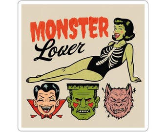 Monster Lover Vinyl Sticker: Retro Halloween Pin-Up Art