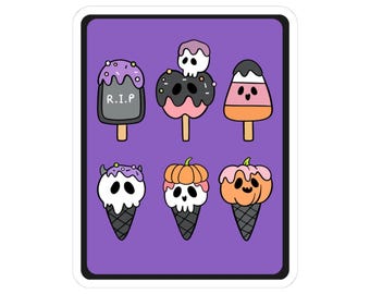 Kawaii Halloween Sticker, Spooky Skull Ice Cream & Candy Corn, Ghostcore Decor