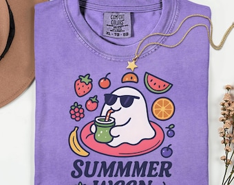Summerween Ghost T-Shirt: Spooky Flamingo Float Comfort Colors Tee