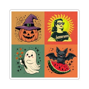 Summerween Sticker Sheet, Cute Halloween Vinyl Stickers, Ghost Bat Pumpkin Stickers, Spooky Cute Sticker Set, Glossy Halloween Decals
