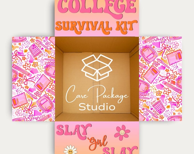 Slay Girl Slay College Survival Kit Gift Box Flap Stickers, College Student Care Package Sticker Kit, College Freshman, Teen Care Package