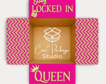 Stay Locked In Queen Care Package Box Flap Stickers, College Care Package Decorations, Student Motivation, Finals Week Gift Box Labels