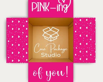 PINK-ing of You Care Package Box Flap Stickers, Pink Heart Shipping Box Decor, College Student Gift Labels, Military Deployment