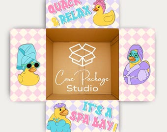 Spa Day Care Package Stickers, Quack & Relax Box Sticker Set, Self Care Gift Box Labels, College Student Gift Box Flaps, Pamper Gift for her