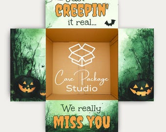 Halloween Care Package Box Flap Sticker Kit, We Miss You Gift Box Labels, Creepin' It Real College Student Treat Box, Military Deployment