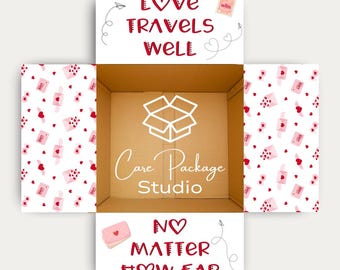 Long Distance Relationship Care Package Sticker Kit, Shipping Box Labels Deployment Box, Thinking of You Care Gift Box, Missing You Box Flap