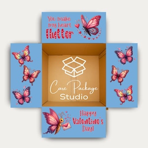 Butterfly Valentines Day Care Package Labels, College Gift Box Flaps, Deployment Shipping Box Stickers, Long Distance Relationship Gift