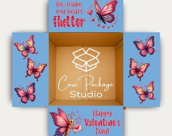 Butterfly Valentines Day Care Package Labels, College Gift Box Flaps, Deployment Shipping Box Stickers, Long Distance Relationship Gift