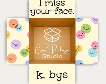 I Miss Your Face K Bye Care Package Box Flap Stickers, Funny College Student Gifts Labels, Thinking of You Gift Box, Military Deployment