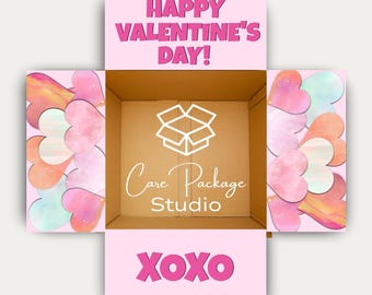 Happy Valentines Day Care Package Labels, College Gift Box Flaps, Deployment Shipping Box Stickers, Long Distance Relationship Gifting, XOXO