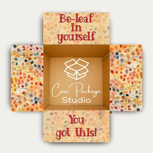 Be-leaf in yourself Care Package Flaps, Fall Care Package Stickers, College Finals Care Package Labels, Encouragement Gift Box Packaging
