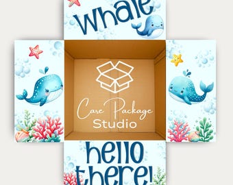 Whale Care Package Box Flap Stickers, College Care Package Labels, Under the Sea Box Decor, Thinking of You, Dorm Mail Treat Box, Military