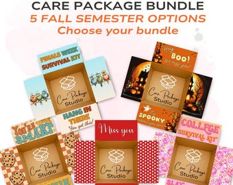 College Care Package Stickers, Fall Semester Bundle, 5 Box Flap Sticker Kits, Back to School Dorm Care Package Labels, Finals Gift Boxes