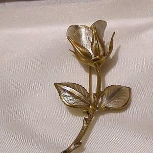 Vintage Silver and Goldtone Single Long Stem Rose Bud Pin Brooch