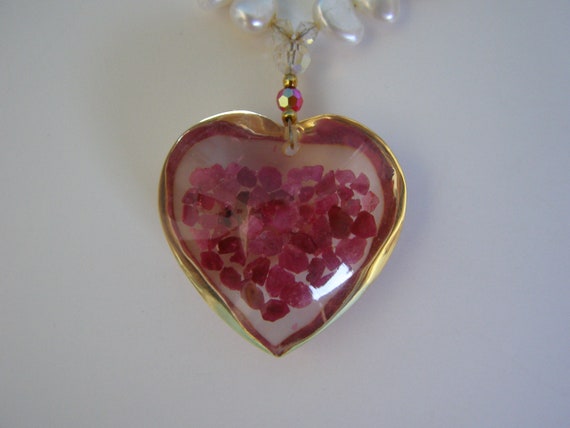 Glass Red Heart on a String of Freshwater Pearls … - image 3