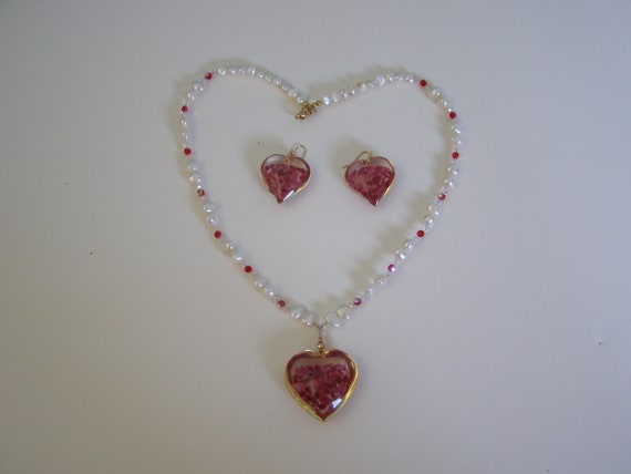 Glass Red Heart on a String of Freshwater Pearls … - image 5