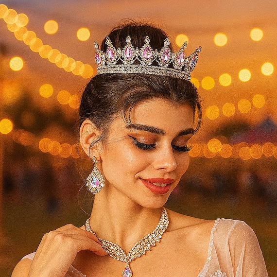 Gold Crown With Emerald Crystals – Royal Tiara for Women  display picture 1