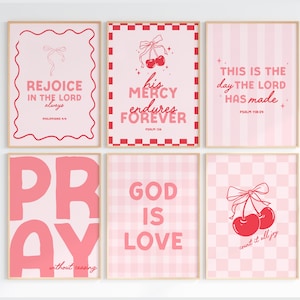 Pink Coquette Bible Verse Print, Christian Wall Art, Bible Verse Quotes, Feminine Faith Prints, Christian Home Decor, Digital Art Set of 6