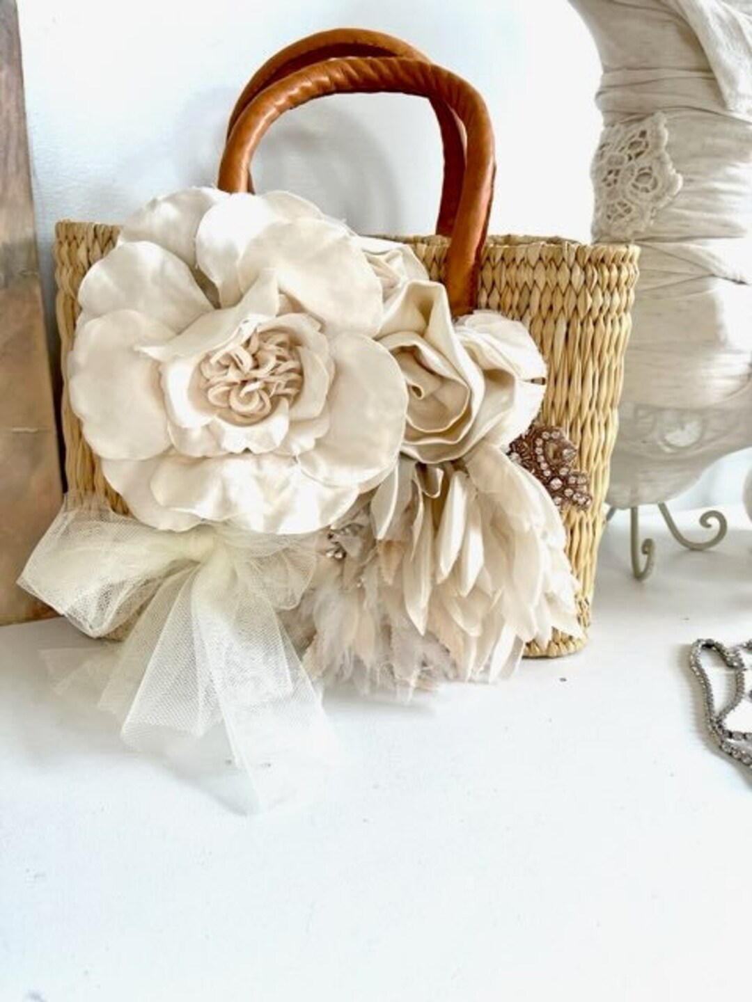 Two Tone Coastal Straw Tote