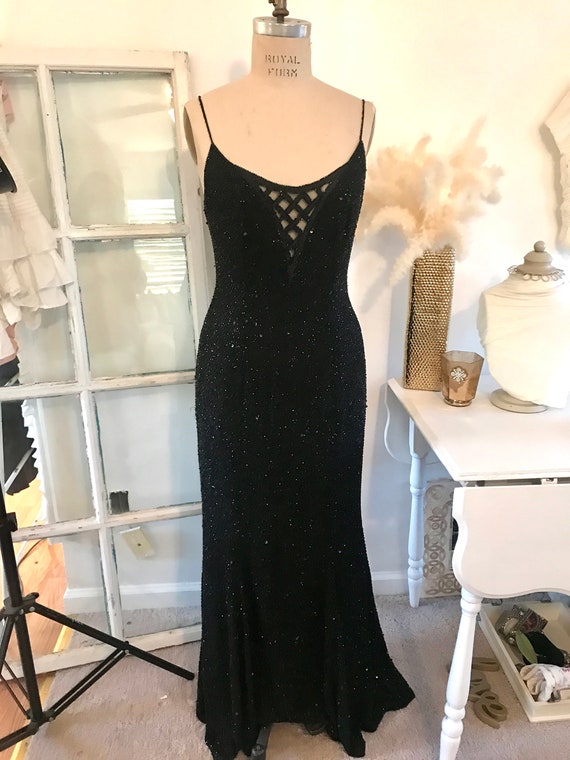 Beaded Gown, Black beaded Gown, Beaded Dress, Vint