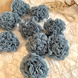 Fabric Flowers, Flower Appliques, Handmade fabric flowers, blue fabric flowers, chiffon fabric flowers, blue flowers, blue flower appliques