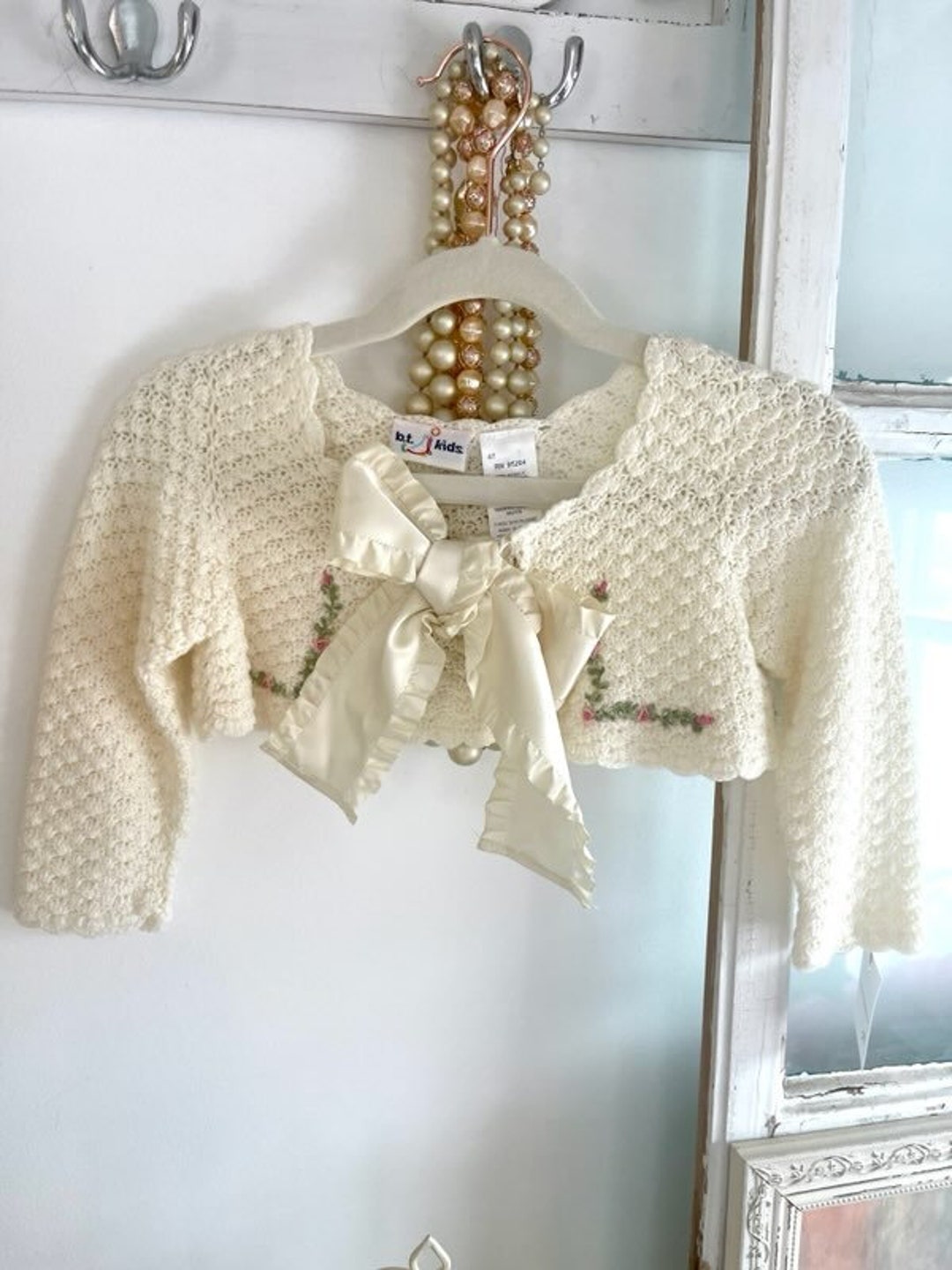 Bolero Baby Girl Cardigan, Cream Colored Bolero Baby Cardigan With Bow