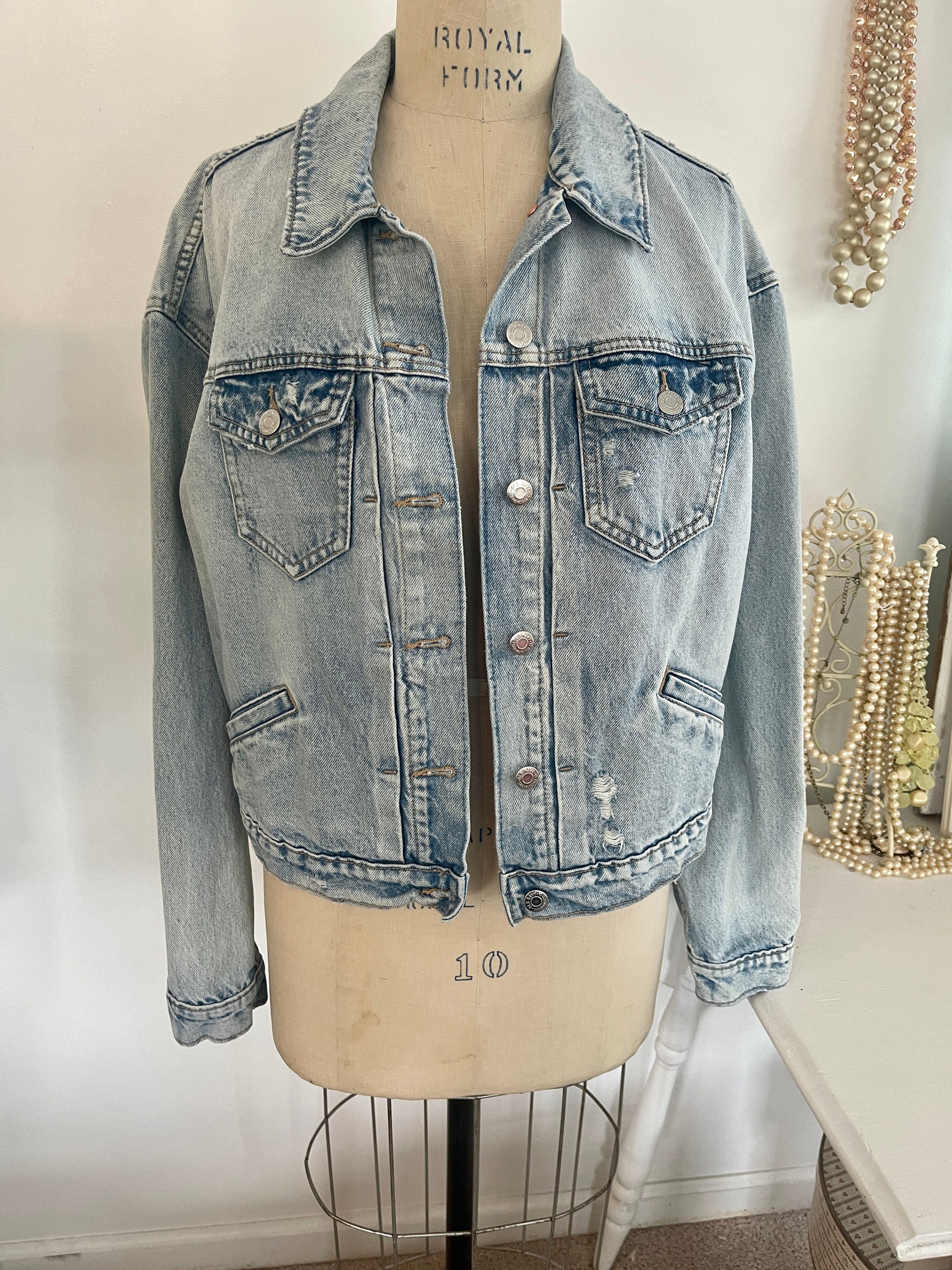 Upcycled Jean Jacket Cropped Jean Jacket Button up Jean Etsy