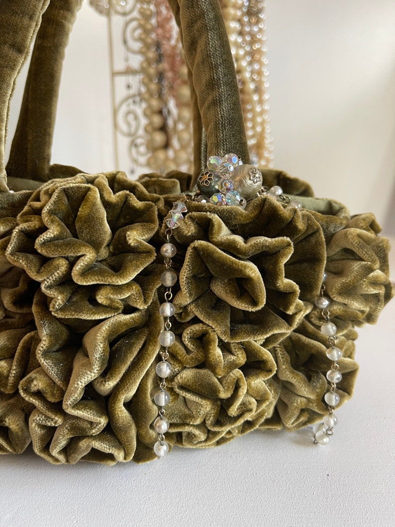 Wearable Art, Luxurious Velvet Purse Made in Plush Olive Green Velvet, Velvet Purses, Green