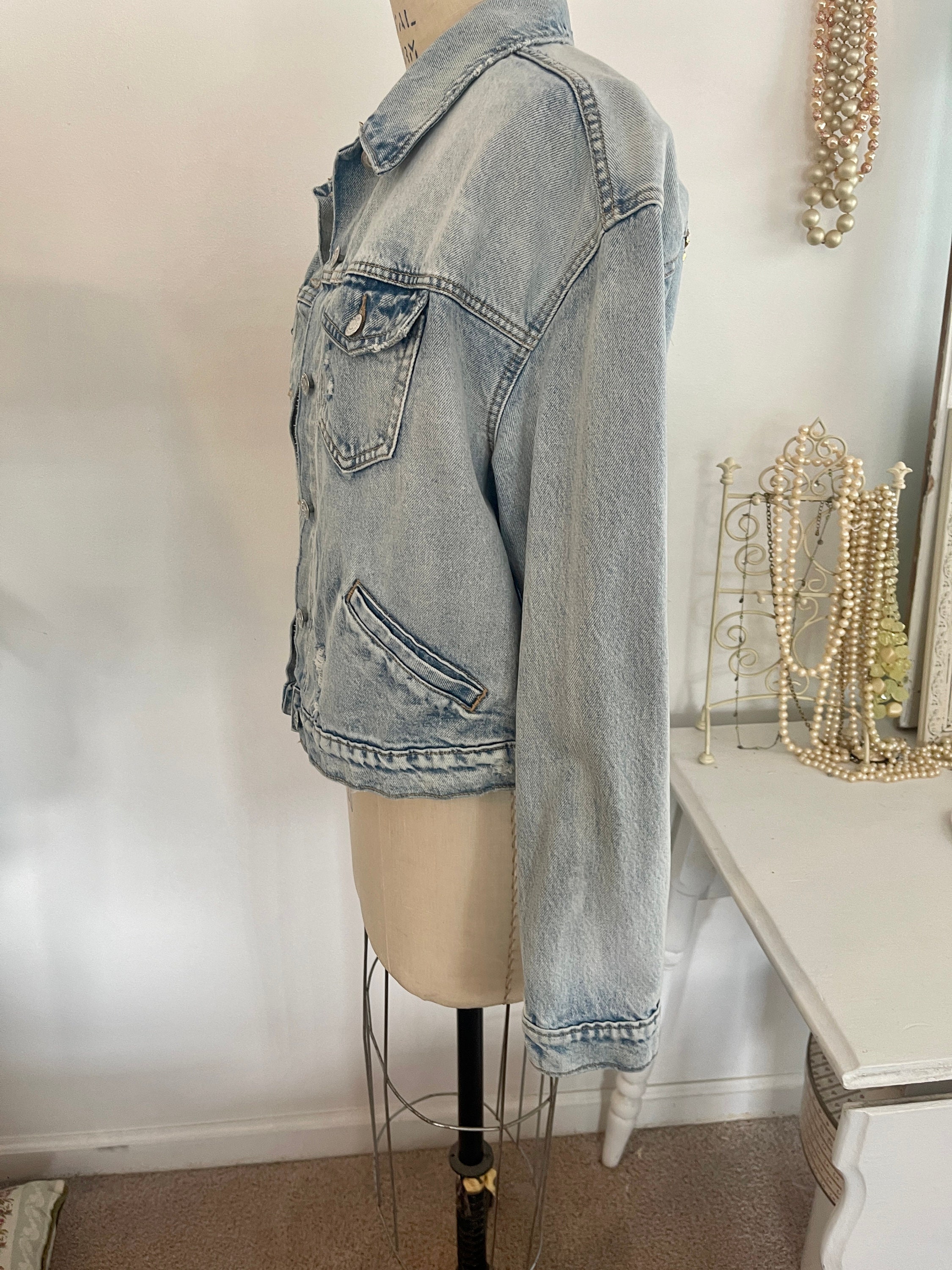 Upcycled Jean Jacket Cropped Jean Jacket Button up Jean Etsy