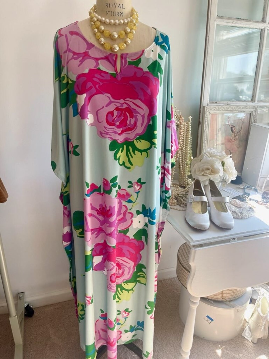 Women's Bohemian Floral Patchwork Art Print Kaftan Dress main image 1